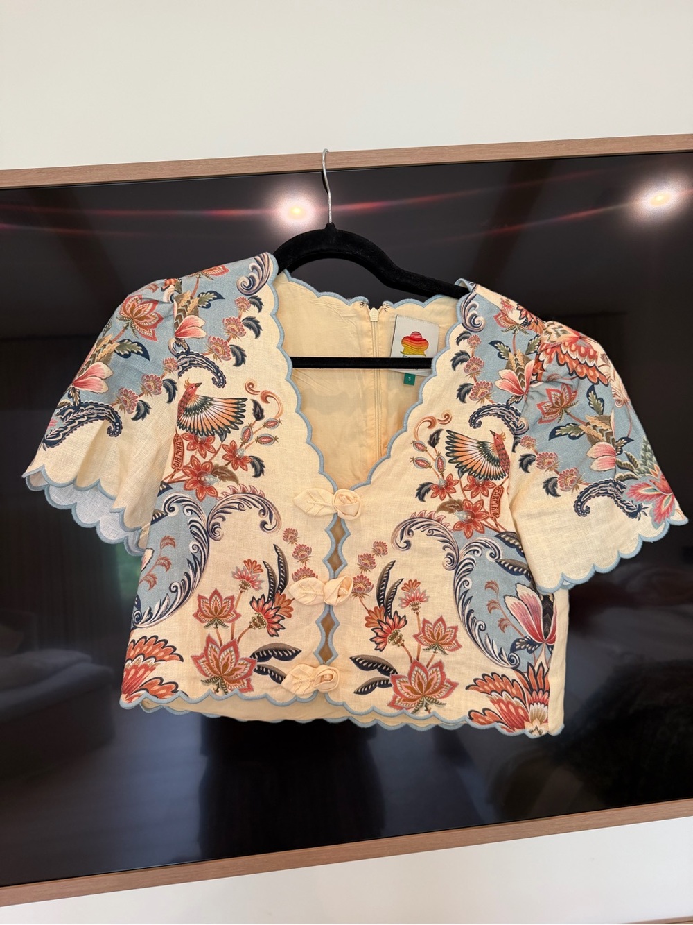 Farm Rio Boho Beauty Cropped Linen Top - Picture 2 of 5